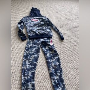 Boys YL Sweatshirt  YM Pants Matching Set Fila Blue Camo